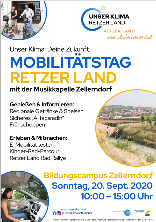 Mobilitätstag Retzer Land am 20.9. mit E-Mobilität, Rad Rallye und Frühschoppen
